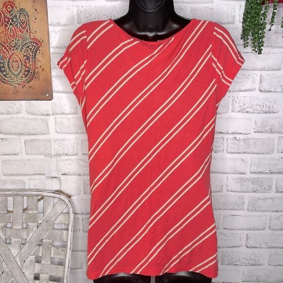 The Limited Slouch Scoop Neck Coral Striped Top Shirt Oversized Boho Size Small - Picture 4 of 6
